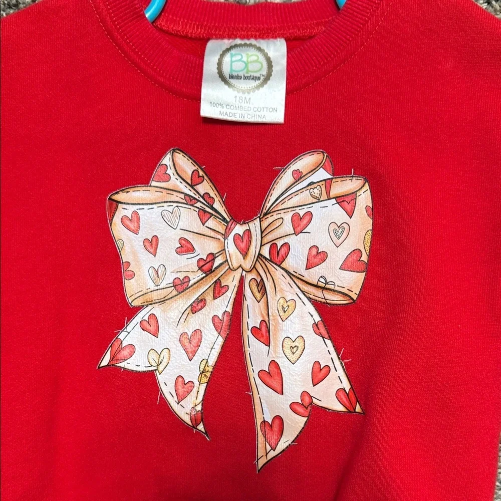 Red Baby sweatshirt Onesie with Heart Bow 18 month